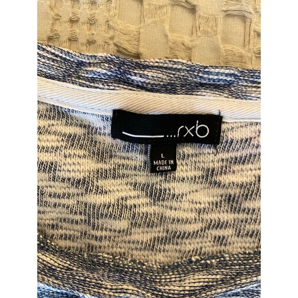 RXB Top Sz Large Blue & White Distressed Wide Eyelet Lace Hem + Stretch Pullover - Picture 4 of 8